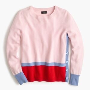 J. Crew Long-sleeve Everyday 100% Cashmere Crewneck Sweater w/ Side Buttons, XS